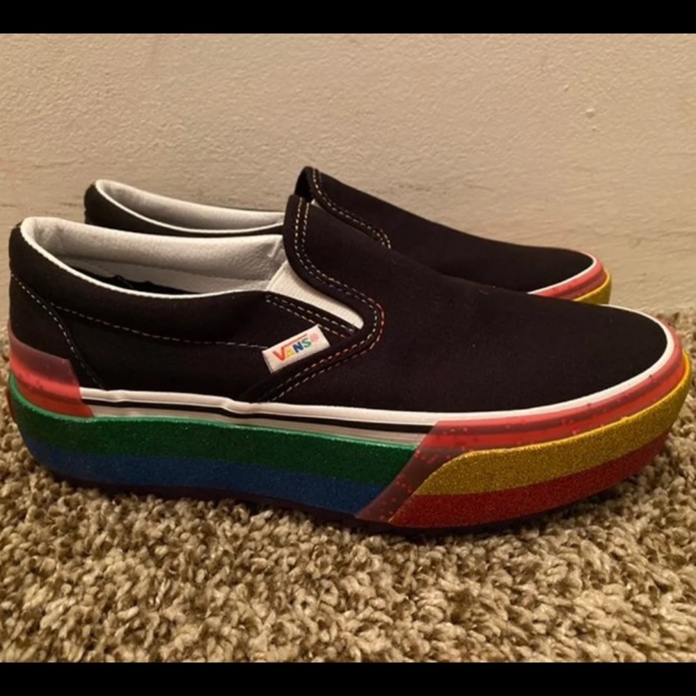 VANS Rainbow glitter stacked platform slip ons